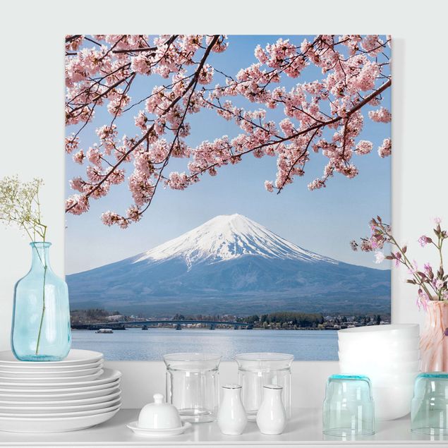 Billeder Asien Cherry Blossoms With Mt. Fuji