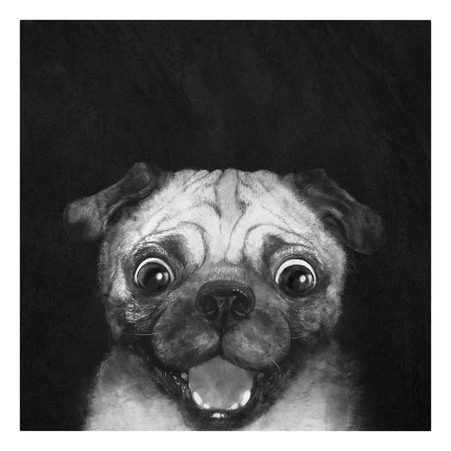 Billeder på lærred kunsttryk Illustration Dog Pug Painting On Black And White