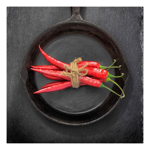 Billeder på lærred krydderier og urter Red Chili Bundles In Pan On Slate