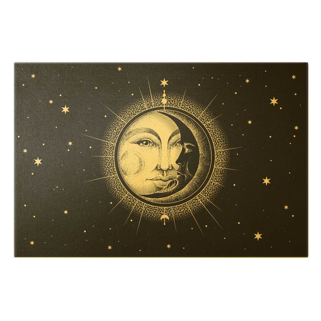 Billeder på lærred guld Vintage Sun And Moon Illustration