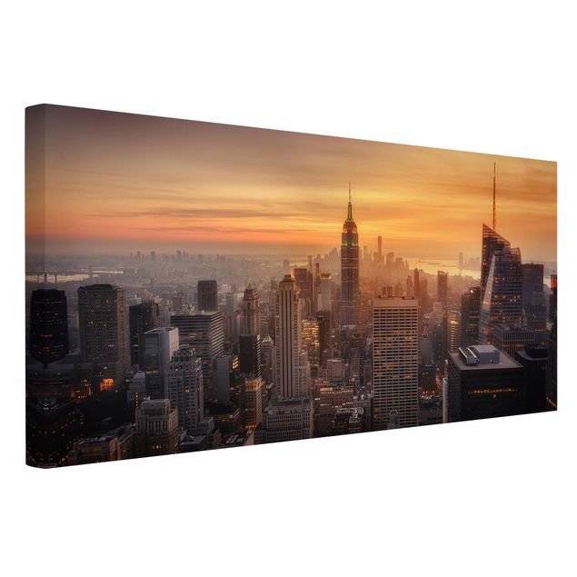 Billeder på lærred solnedgange Manhattan Skyline Evening