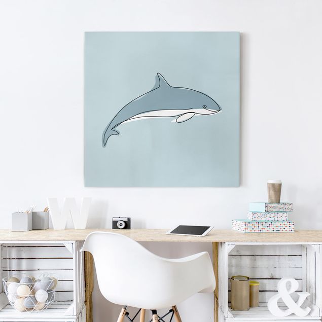 Billeder på lærred fisk Dolphin Line Art