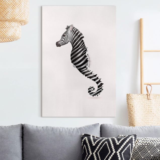 Billeder på lærred fisk Seahorse With Zebra Stripes