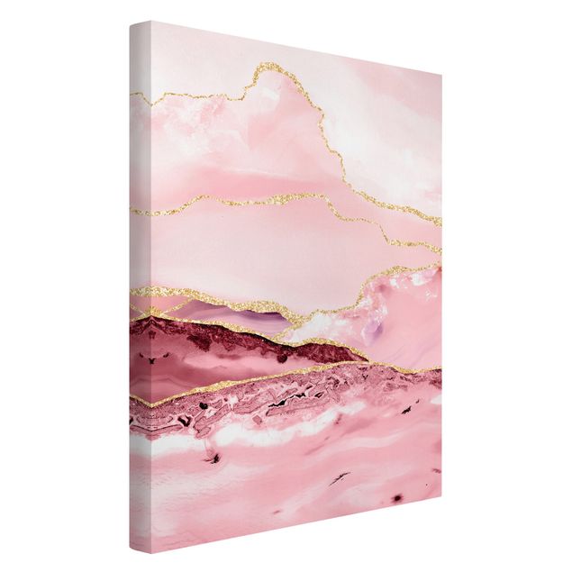 Billeder bjerge Abstract Mountains Pink With Golden Lines