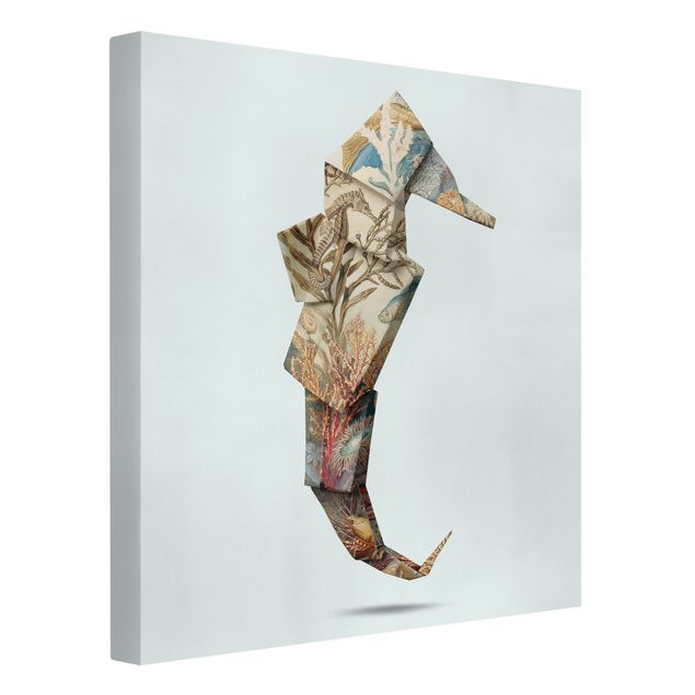 Billeder på lærred kunsttryk Origami Seahorse