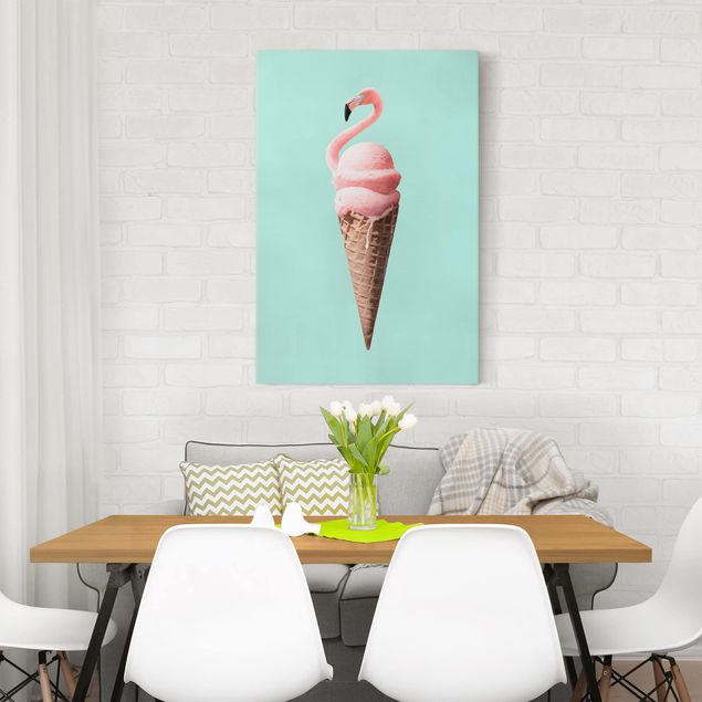 Billeder på lærred fugle Ice Cream Cone With Flamingo