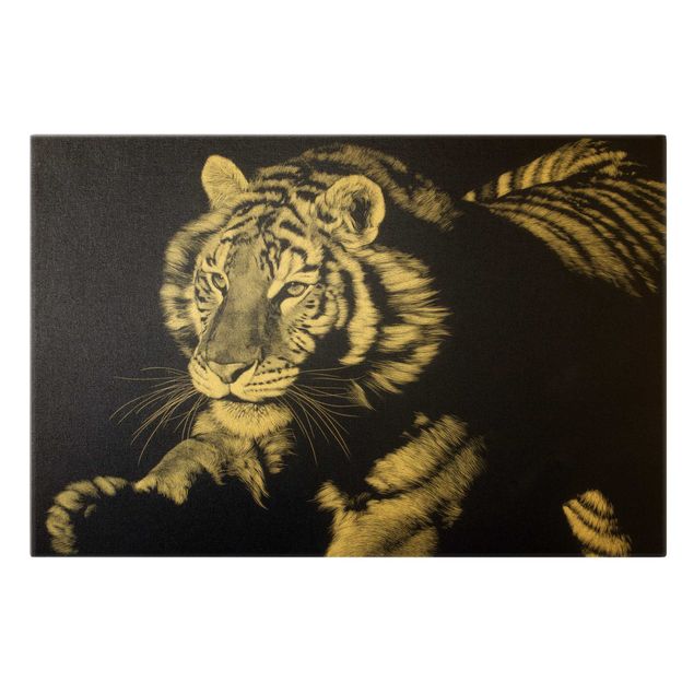 Billeder på lærred sort og hvid Tiger In The Sunlight On Black