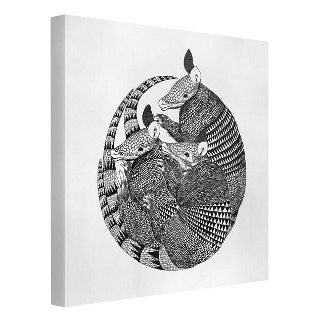 Billeder på lærred kunsttryk Illustration Armadillos Black And White Pattern