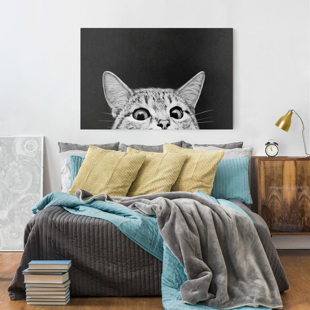 Billeder på lærred katte Illustration Cat Black And White Drawing