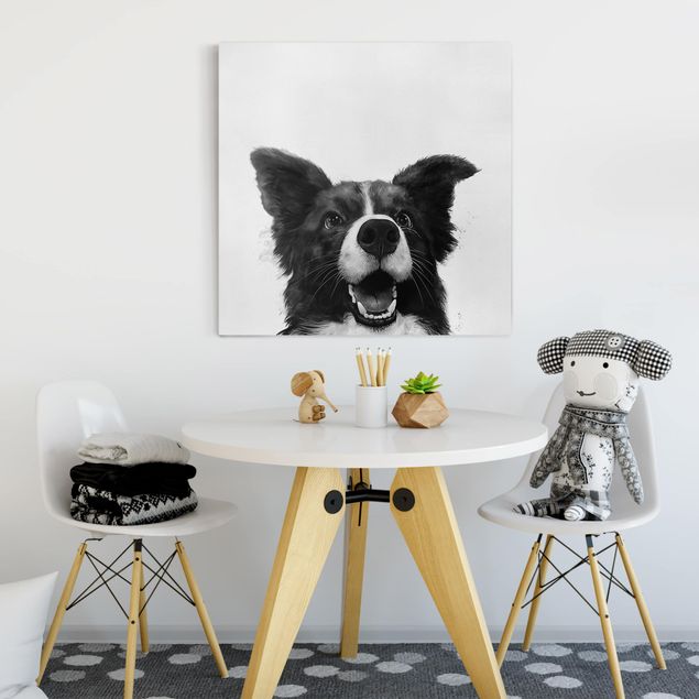 Billeder på lærred hunde Illustration Dog Border Collie Black And White Painting