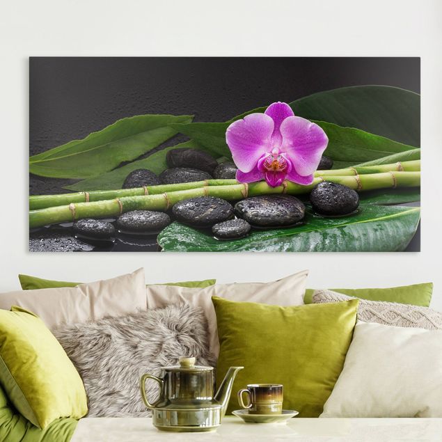 Billeder orkideer Green Bamboo With Orchid Flower