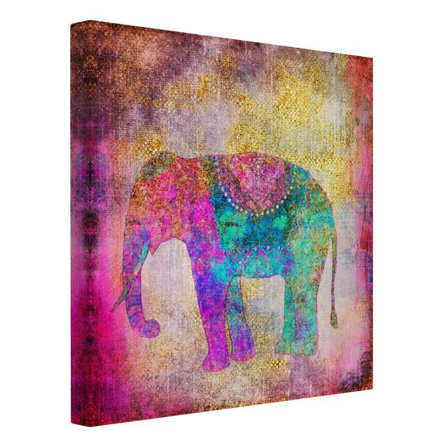 Billeder på lærred kunsttryk Colourful Collage - Indian Elephant