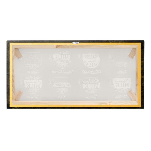Billeder på lærred guld Coffee Varieties Chalkboard
