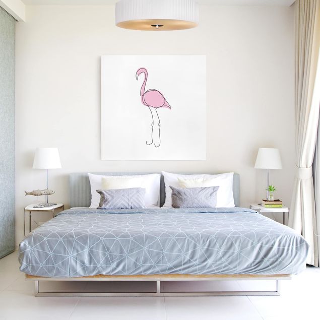 Billeder på lærred fugle Flamingo Line Art