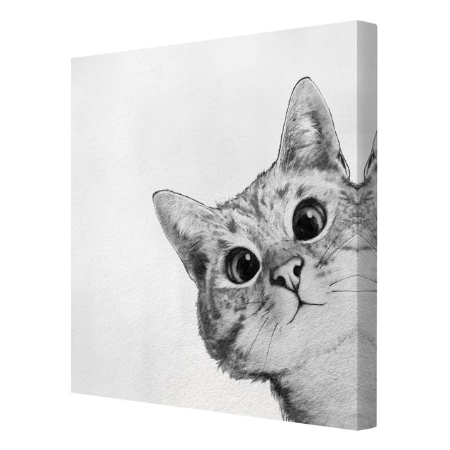 Billeder på lærred kunsttryk Illustration Cat Drawing Black And White