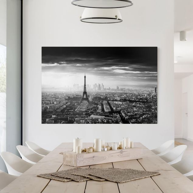 Billeder på lærred Paris The Eiffel Tower From Above Black And White