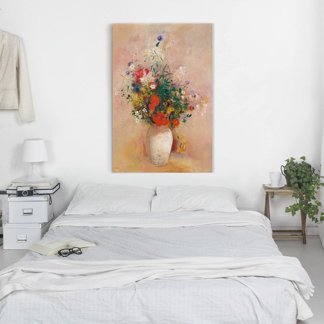Kunst stilarter Odilon Redon - Vase With Flowers (Rose-Colored Background)