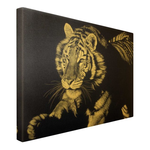 Billeder på lærred dyr Tiger In The Sunlight On Black