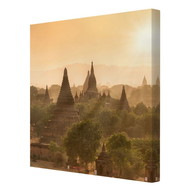 Billeder på lærred arkitektur og skyline Sun Setting Over Bagan