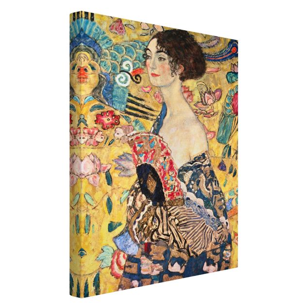 Billeder på lærred kunsttryk Gustav Klimt - Lady With Fan
