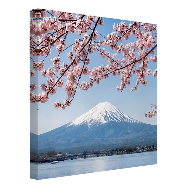 Billeder på lærred bjerge Cherry Blossoms With Mt. Fuji