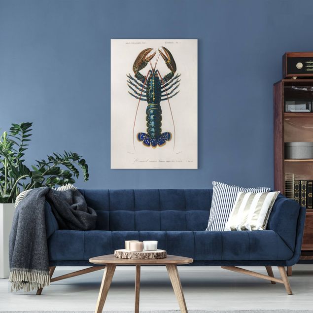 Billeder på lærred vintage Vintage Board Blue Lobster