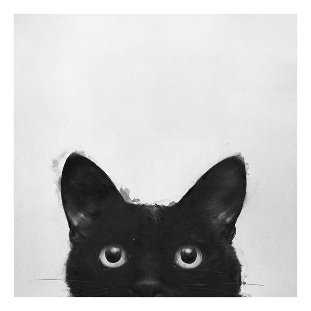 Billeder på lærred kunsttryk Illustration Black Cat On White Painting