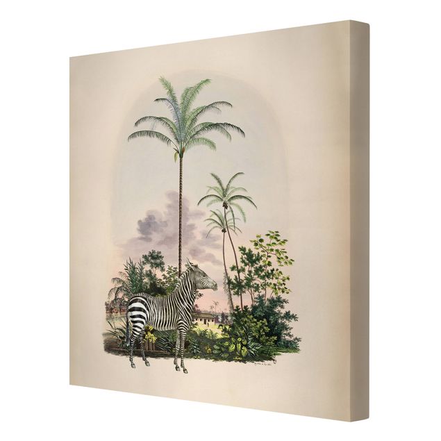 Billeder på lærred kunsttryk Zebra Front Of Palm Trees Illustration