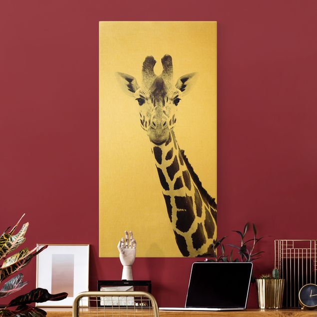 Billeder på lærred dyr Giraffe Portrait In Black And White