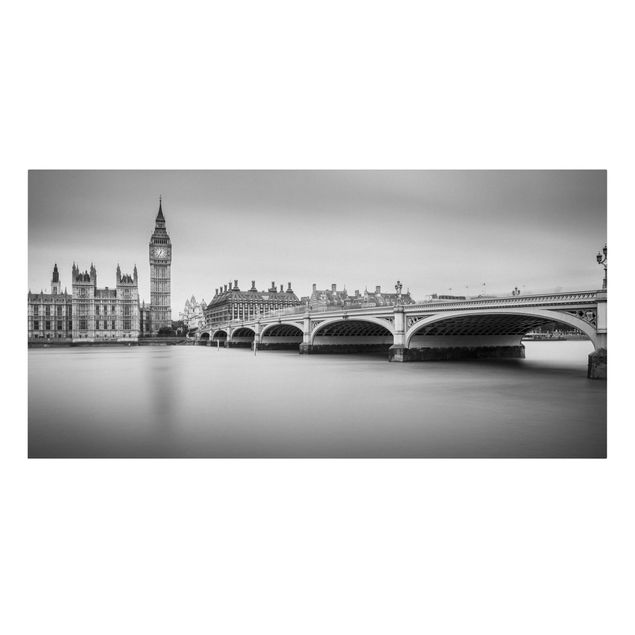 Billeder på lærred sort og hvid Westminster Bridge And Big Ben