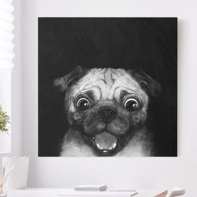 køkken dekorationer Illustration Dog Pug Painting On Black And White
