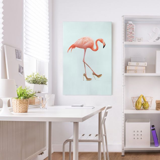 Billeder på lærred fugle Flamingo With High Heels