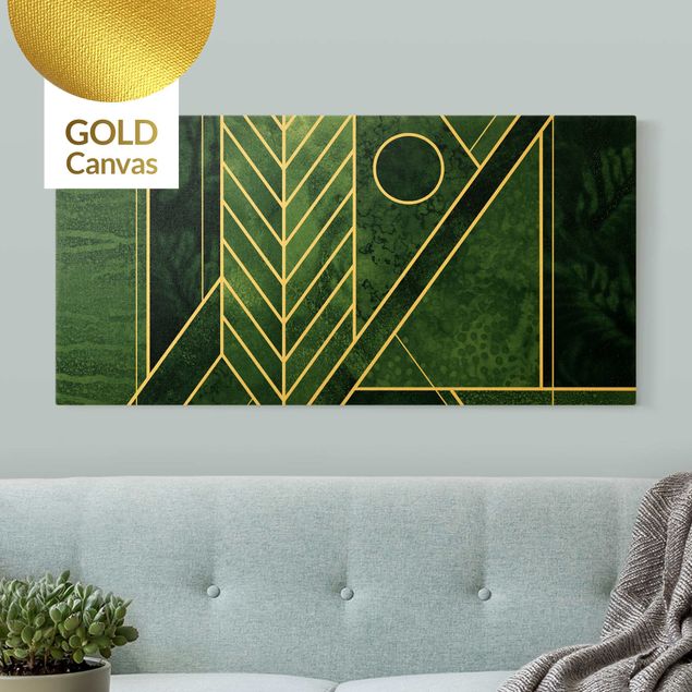Billeder på lærred kunsttryk Golden Geometry - Emerald