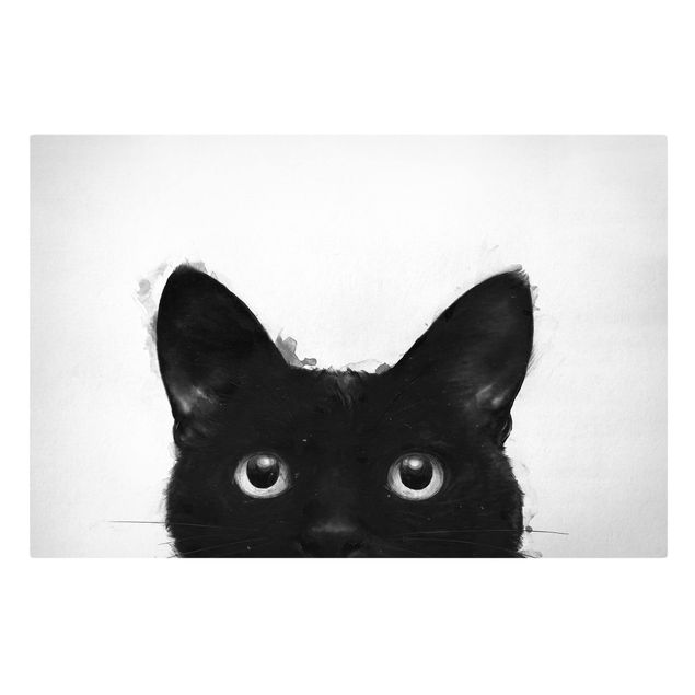 Billeder på lærred sort og hvid Illustration Black Cat On White Painting
