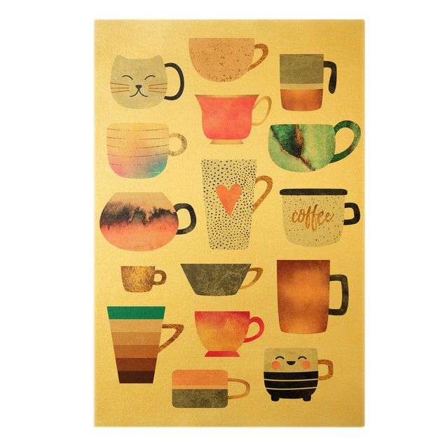 Billeder på lærred kaffe Colourful Mugs With Gold