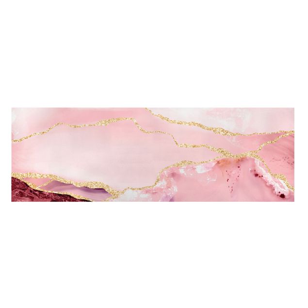 Billeder på lærred kunsttryk Abstract Mountains Pink With Golden Lines
