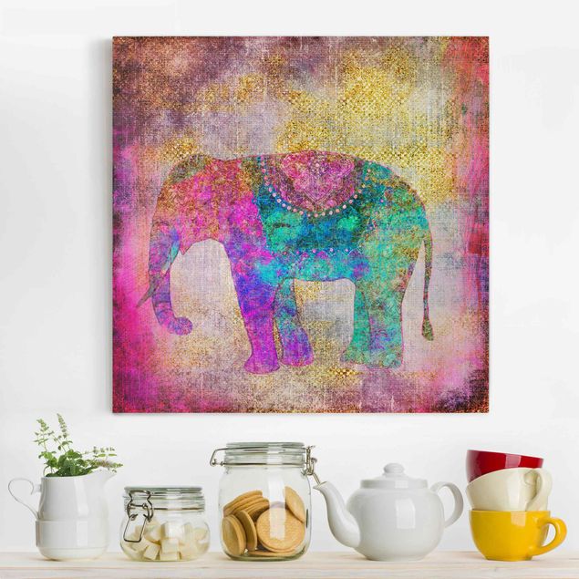 Billeder på lærred elefanter Colourful Collage - Indian Elephant
