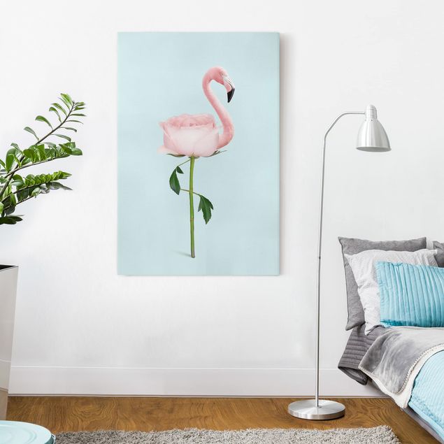 Billeder på lærred roser Flamingo With Rose