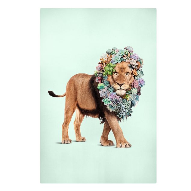 Billeder på lærred blomster Lion With Succulents