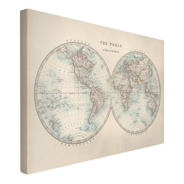 Billeder på lærred ordsprog Vintage World Map The Two Hemispheres