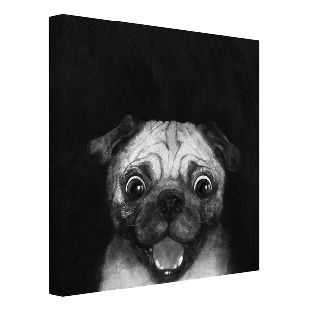 Billeder på lærred sort og hvid Illustration Dog Pug Painting On Black And White