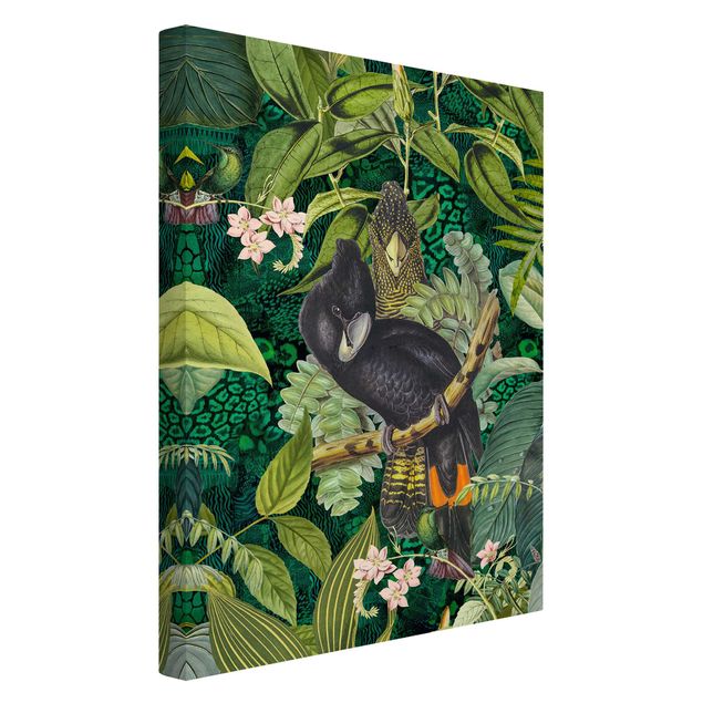 Billeder på lærred blomster Colourful Collage - Cockatoos In The Jungle