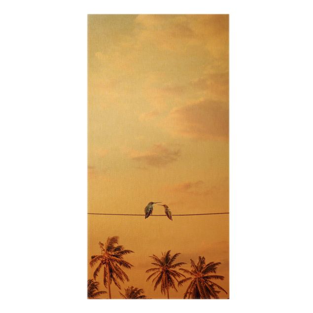 Billeder på lærred kunsttryk Sunset With Hummingbird