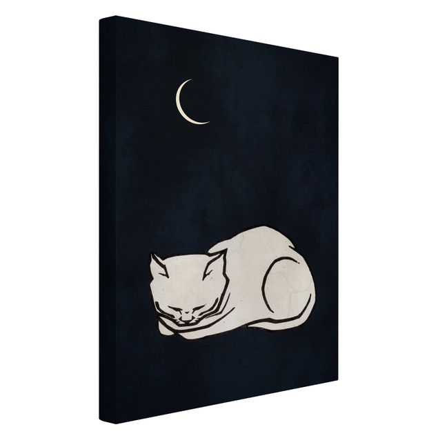 Billeder på lærred sort og hvid Sleeping Cat Illustration