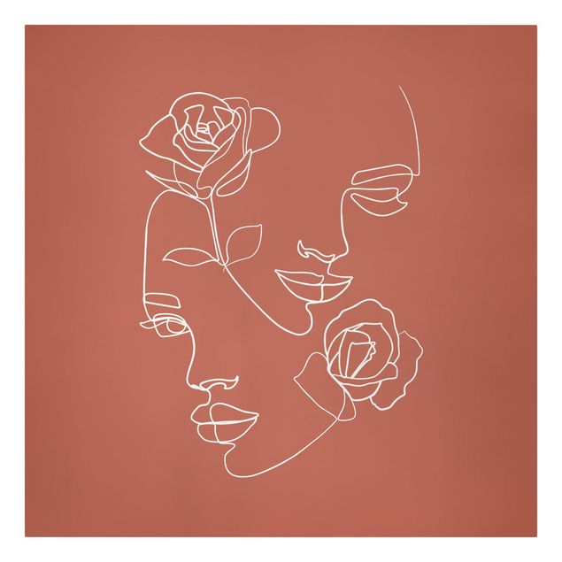 Billeder på lærred blomster Line Art Faces Women Roses Copper