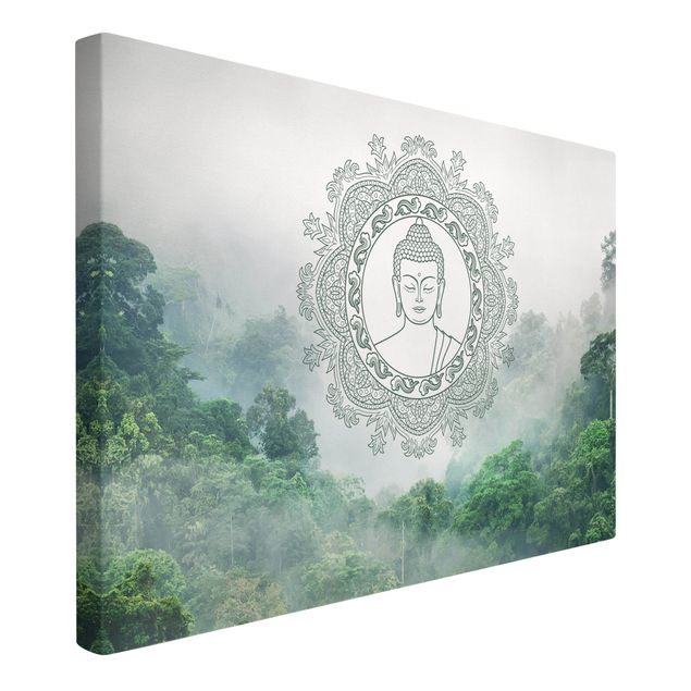Billeder på lærred bjerge Buddha Mandala In Fog
