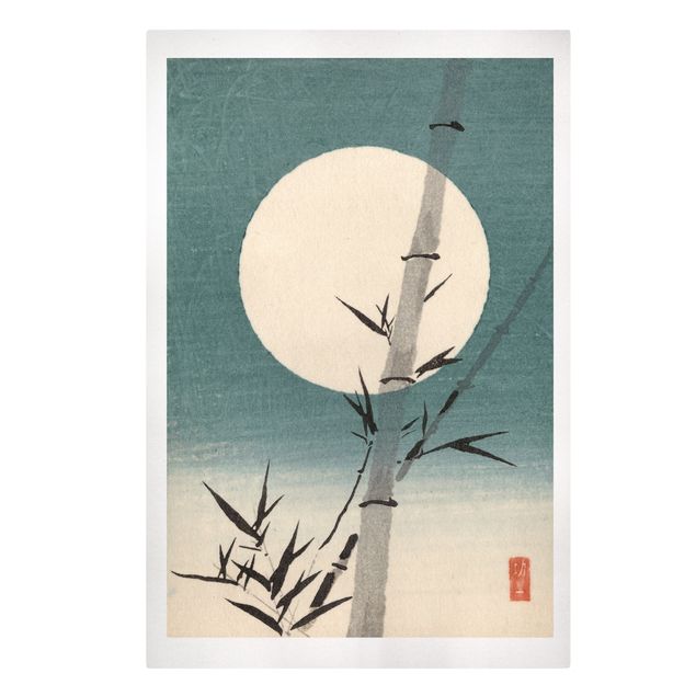 Billeder på lærred landskaber Japanese Drawing Bamboo And Moon