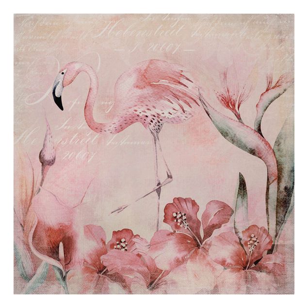 Billeder blomster Shabby Chic Collage - Flamingo