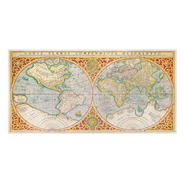 Billeder farvet Historic World Map Orbis Descriptio Terrare Compendiosa