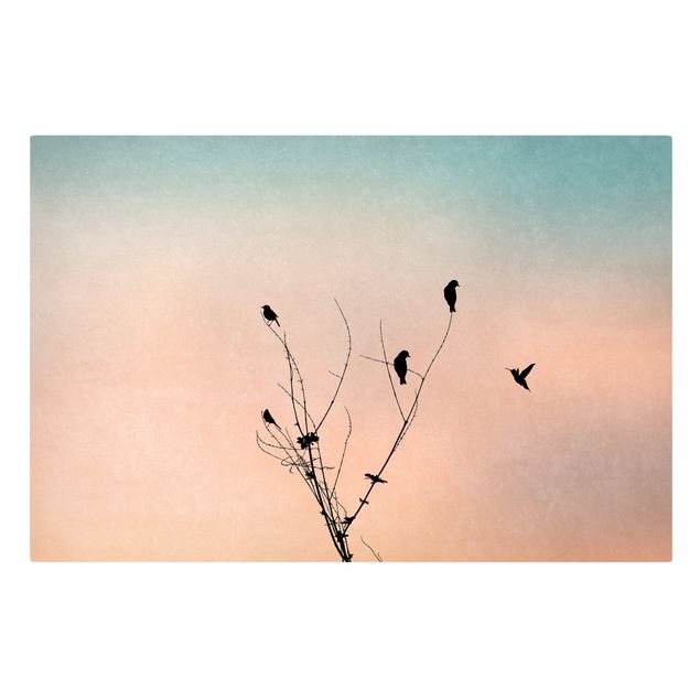 Billeder på lærred kunsttryk Birds In Front Of Rose Sun II